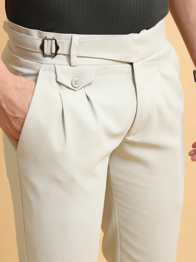 مانياك Maniac Mens Gurkha Solid Cream Cotton Trouser